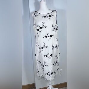 Jessica Howard White Dress with Black Floral Embroidery. EXC